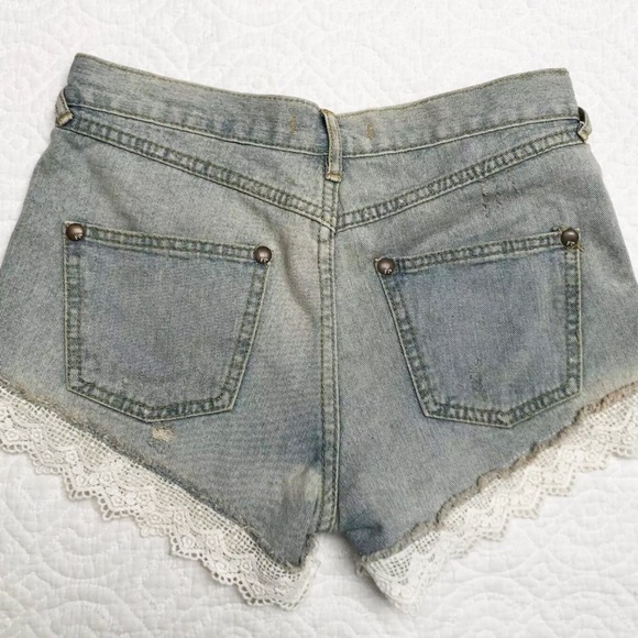 Free People Crochet Hem Distressed Jean Sh… - Picture 2 of 5